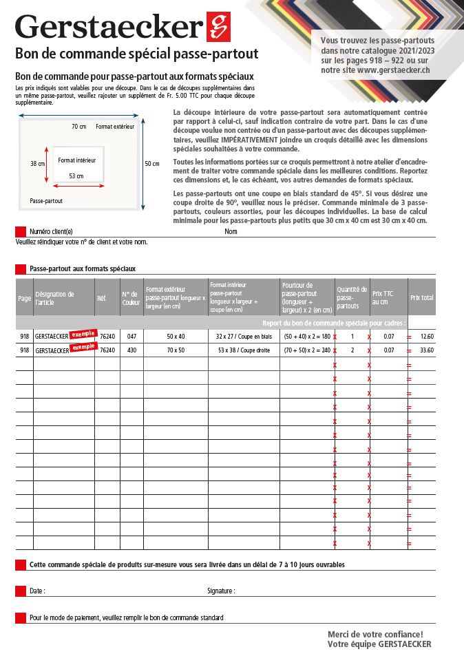 Sonderbestellschein Passepartouts
